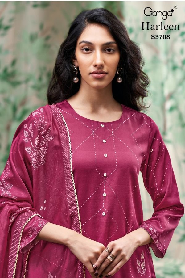 Ganga Fashions Harleen S3708 Cotton Satin 4pcs Suit Catalog