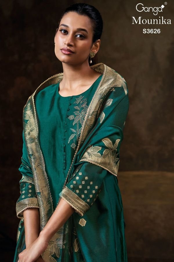 Ganga Fashions Mounika S3626 Silk 4pcs Ladies Suit Catalog