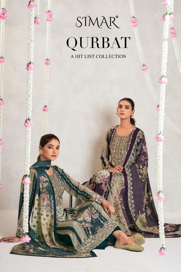 Glossy Simar Qurbat Hit Muslin 4pcs Salwar Suits Catalog