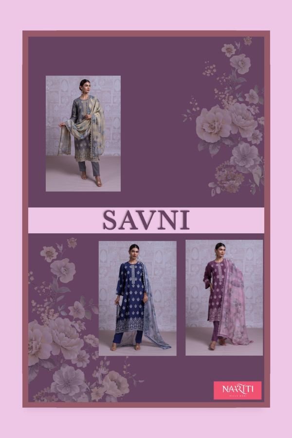 Naariti Savni Cotton Linen Embroidered Suits 3Pcs Catalog
