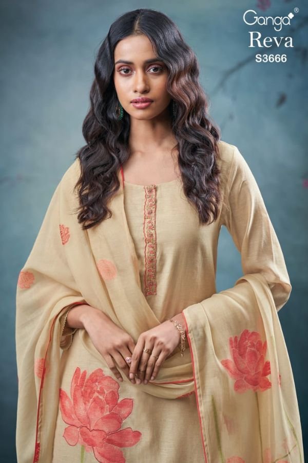 Ganga Fashion Reva S3666 Mul Chanderi 4pcs Suit Catalog