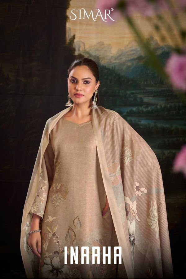 Glossy Simar Inaaha Pashmina 4pcs Salwar Suits Catalog