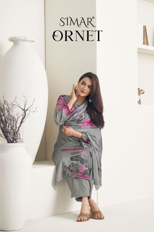 Glossy Simar Ornet Pashmina 4pcs Salwar Suits Catalog