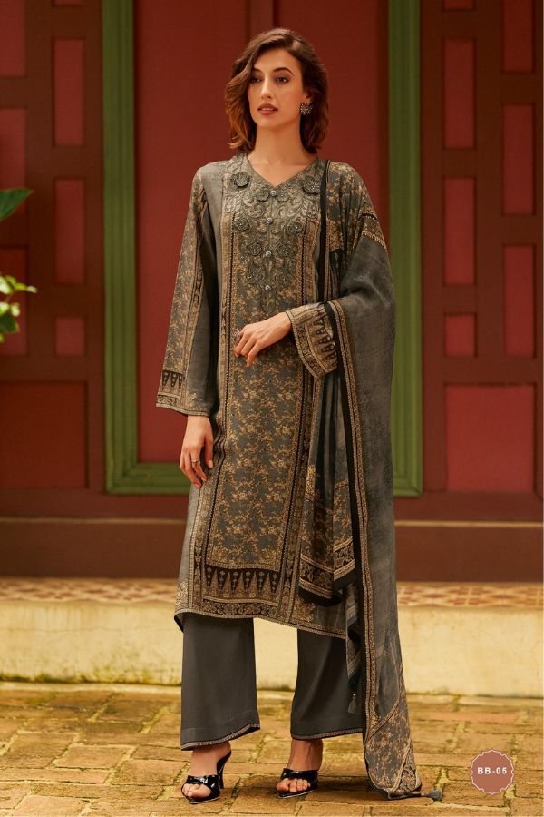 Varsha Fashion Bloom Buds Pashmina 5Pcs Suit Winter Set