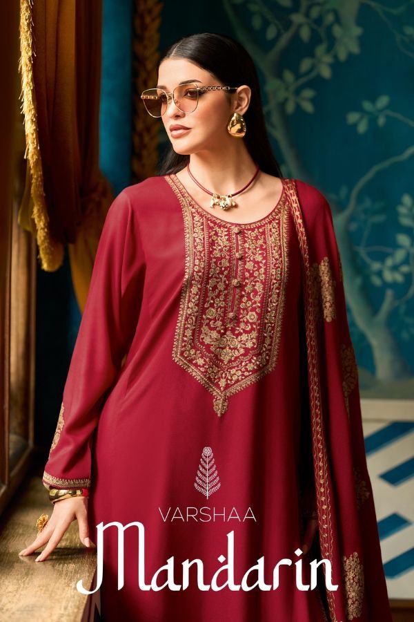 Varsha Fashion Mandarin Pashmina 4Pcs Suit Winter Set