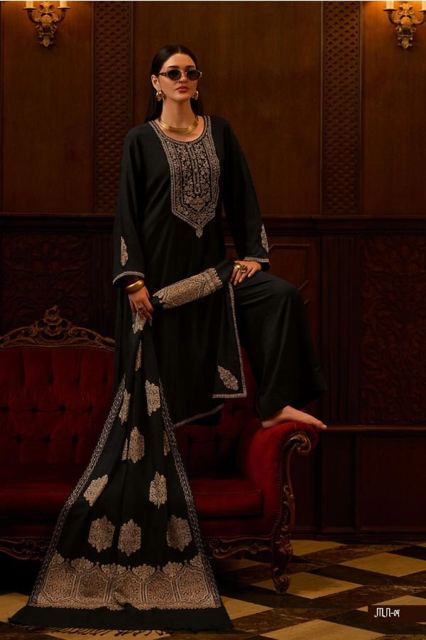 Varsha Fashion Mandarin Pashmina 4Pcs Suit Winter Set