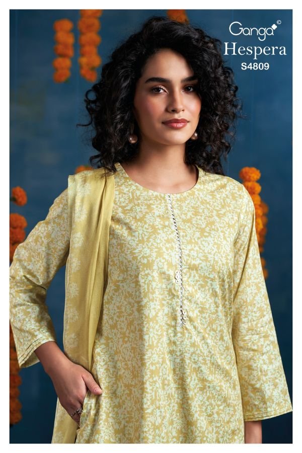 Ganga Fashion Hespera S4809 Premium Cotton 4pcs Suit Catalog