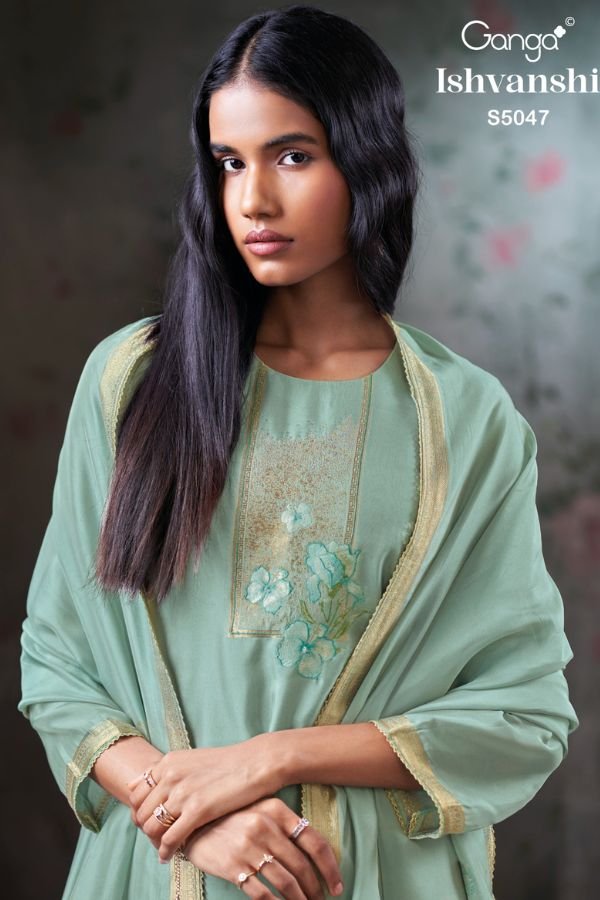 Ganga Fashion Ishvanshi S5047 Silk 4pcs Ladies Suit Catalog
