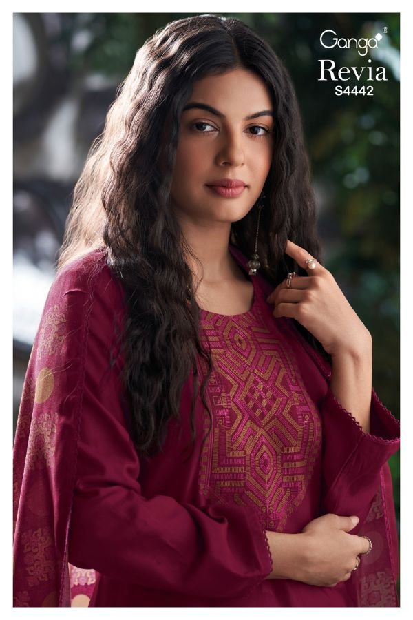Ganga Fashion Revia S4442 Cotton Satin 4pcs Suit Catalog