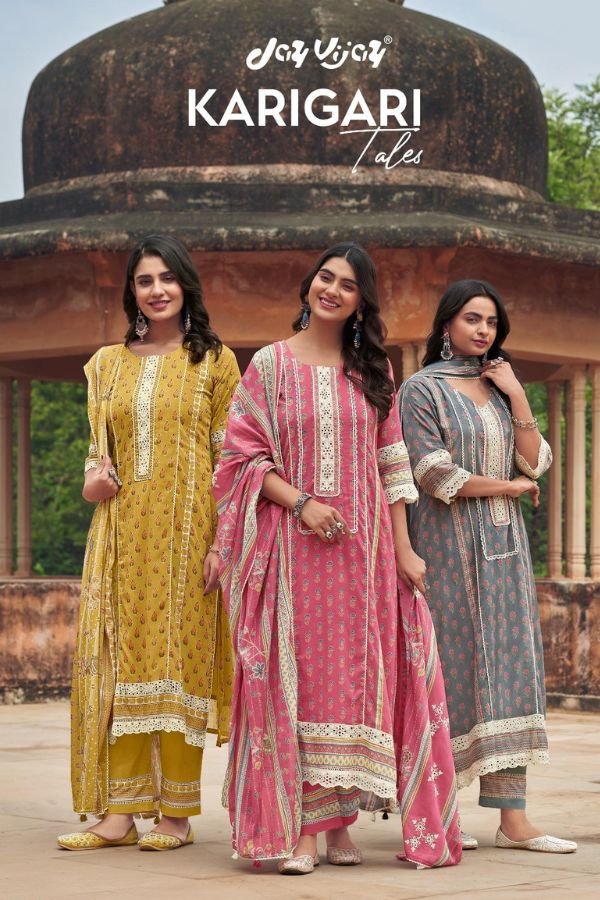 Jay Vijay Prints Karigari Tales Pure Mal Mal Cotton 6pcs Suit Catalog