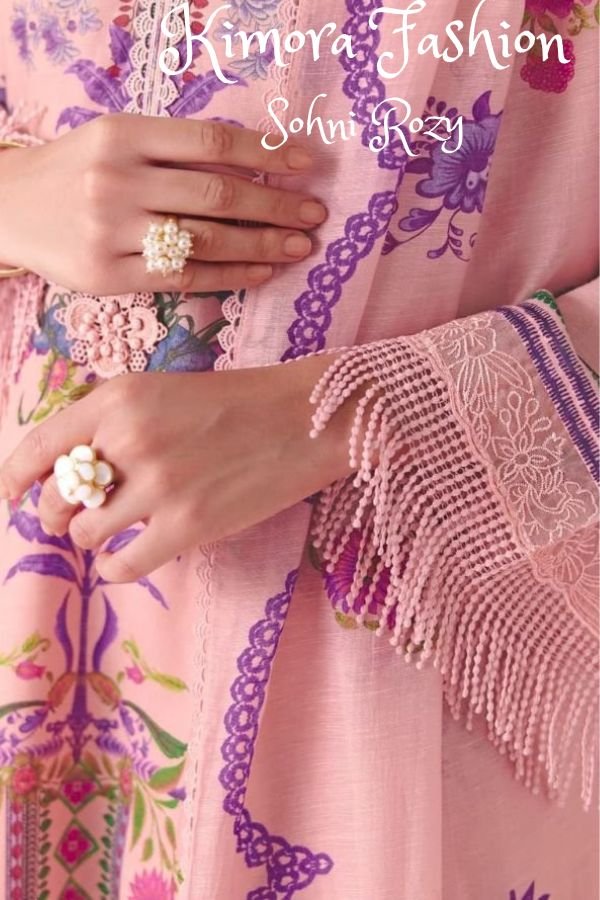 Kimora Fashion Sohni Rozy Linen 4pcs Printed Suits Catalog
