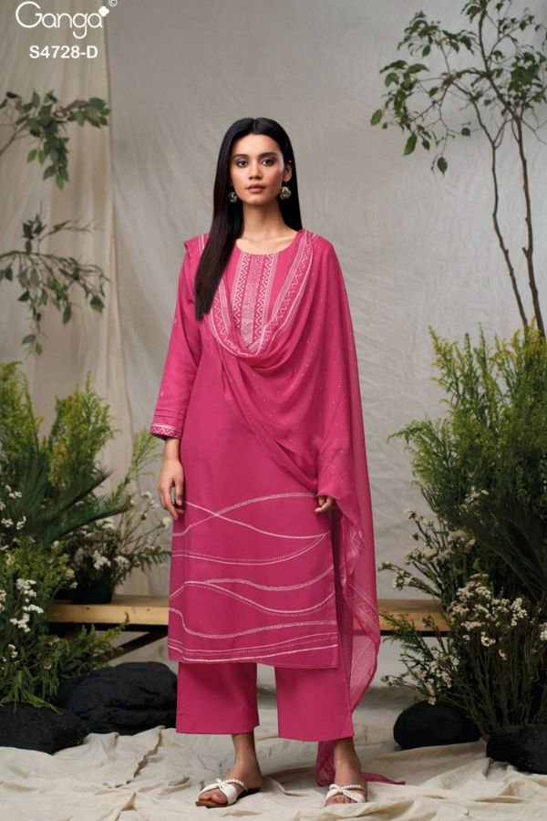 Ganga Fashion Jareesha S4728 Cotton Satin 4pcs Suit Catalog