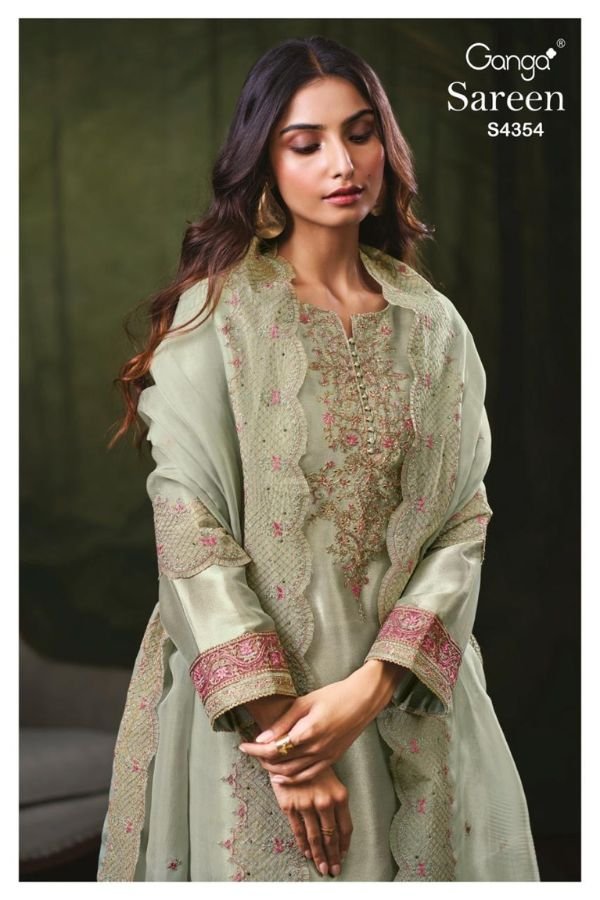 Ganga Fashion Sareen S4354 Premium Pure Silk 4pcs Suit Set