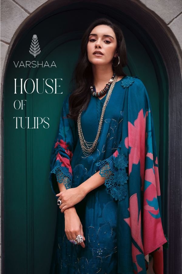 Varsha Fashion House of Tulips Muslin 5pcs Suits Catalog
