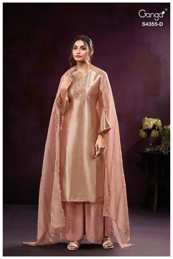 Ganga Fashion Olesha S4355 Premium Pure Silk 4pcs Suit Set