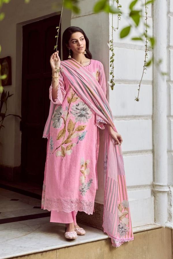 Kimora Fashion Gulabi Pure Self-Weave Cotton 4pcs Suits Set