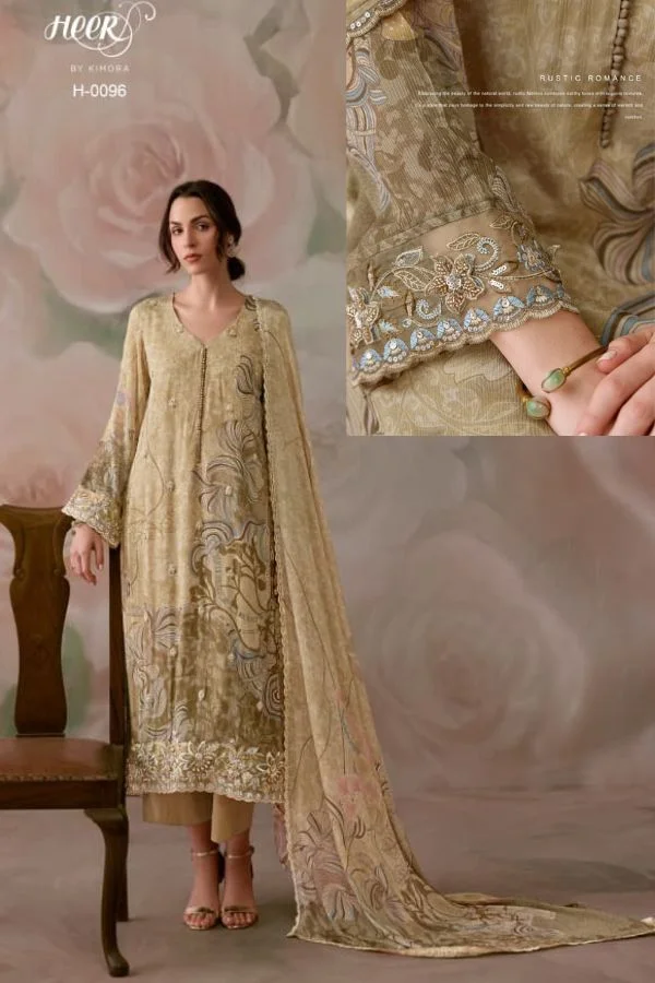 Kimora Fashion Heer Rani Bagh Pure Chinnon 6pcs Suits Set